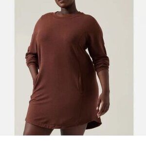 Athleta Plus Mahogany Brown Balance Coaster Luxe Sweatshirt Dress 1X Double list